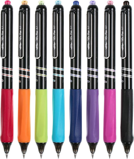 Mr. Pen- Retractable Gel Pens, 8 Pack, 0.7mm Fine Point Colorful Ink | Fast-Dry & Smooth Writing Pens for Note-Taking, Journaling, Office, School & Everyday Use