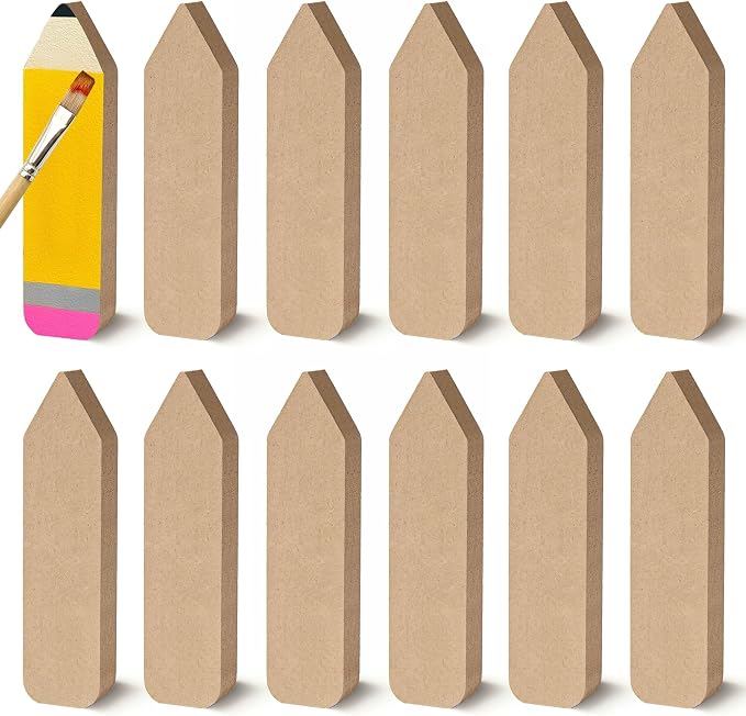 12 Pcs Pencil Shaped Wooden Cutouts Unfinished Pencil Shaped Table Signs Back to School Table Decor for First Day of School Classroom Office Party Decor DIY Art Craft, 4.7 Inches