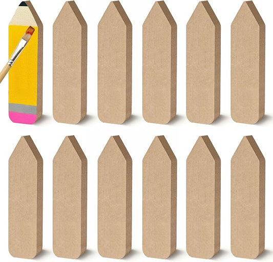 12 Pcs Pencil Shaped Wooden Cutouts Unfinished Pencil Shaped Table Signs Back to School Table Decor for First Day of School Classroom Office Party Decor DIY Art Craft, 4.7 Inches