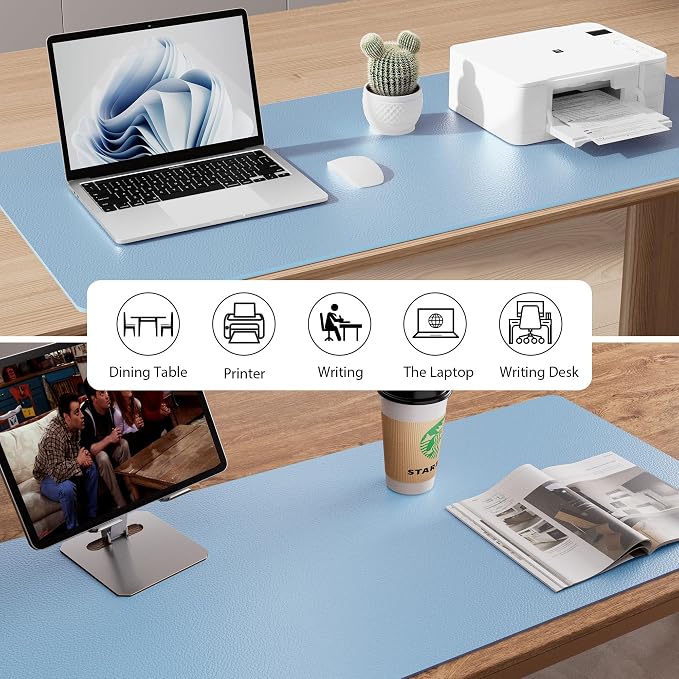 Aothia Faux Leather Desk Mat for Keyboard & Mouse (Sky Blue, 23.6" x 13.7") | Large desk mat for keyboard, mouse and laptop, creating a clean, organized workspace for work, study and everyday use