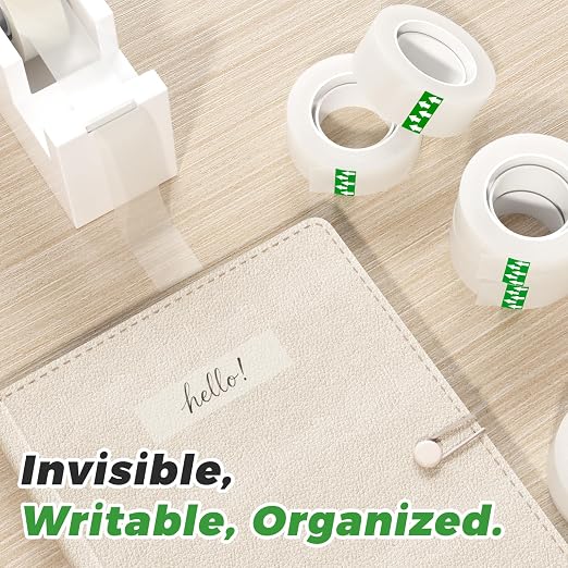 SWRT Invisible Tape with Dispensers, 3/4 in x 800 in, 6 Rolls, Matte Finish | Matte Invisible Finish, Writable Surface, Smooth Cutting, Clean Look for Gift Wrapping, Office, School & Home Use
