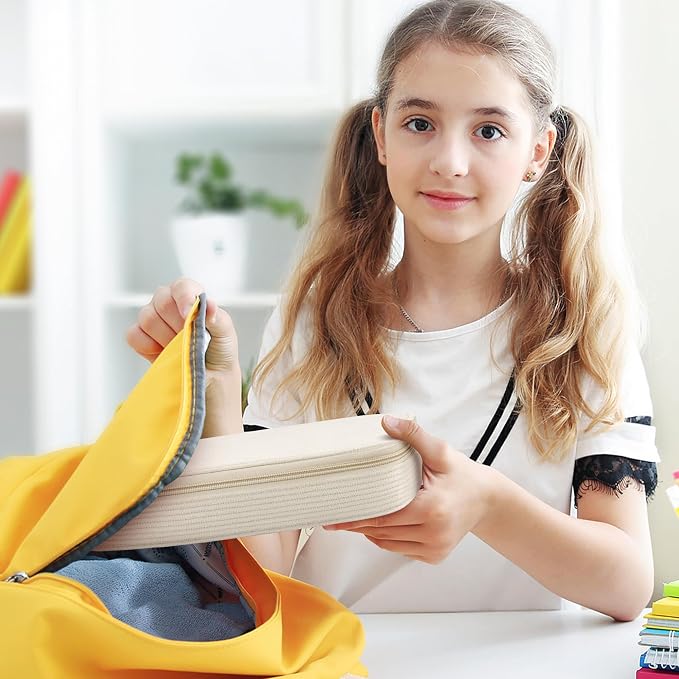 Zannaki Large Capacity Pencil Pouch Organizer | Soft Corduroy Pencil Box for Girls Boys Teens | Cute Big Pen Bag with Multiple Zipper Pockets - Pencil Case Storage for Art Supplies & Stationery-Beige