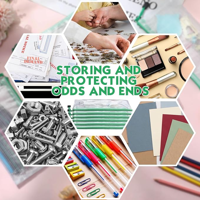Handepo 100 Pack Mesh Zipper Pouch Pencil Pouches Bulk Clear Storage Bag Small Waterproof Purse Bag Multipurpose for Cash Board Game Passport Office(A6/9.45x4.53in,White Pouch Green Zipper)