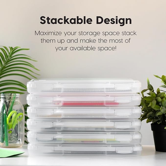 IRIS USA Board Game Storage Containers, 4-Pack |Made in USA| Organizers with Built-In Handle & Snap-Tight Lid for Puzzles, Scrapbook, and Fits 8.5" x 11" or A4 Papers, Slim - Clear