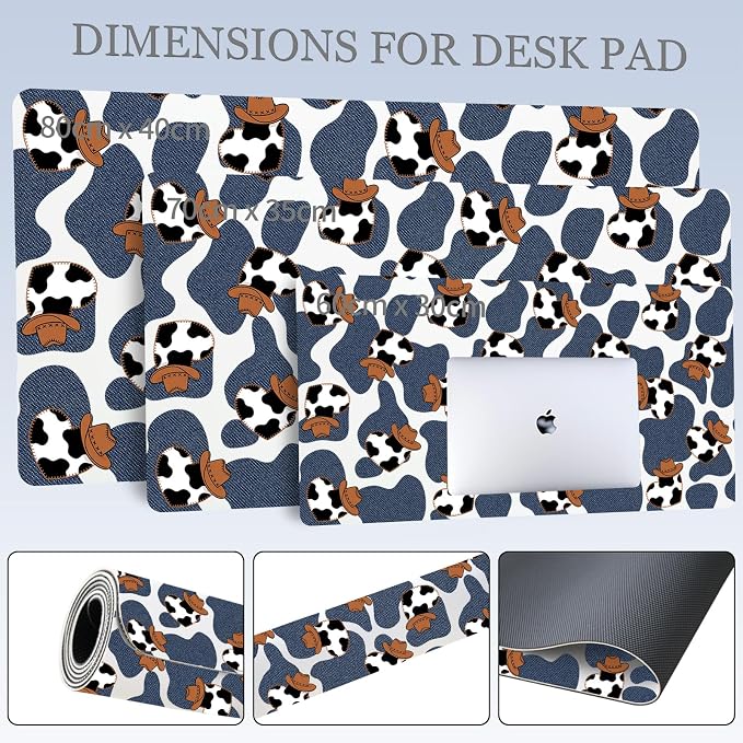 Cow Print Western Leather Desk Mat Extended Gaming Mouse Pad | Non-slip Large Writing Pad Laptop Blotter Computer Keyboard Mat | Cute Desk Protector for Home Office 23.6" x 11.8"