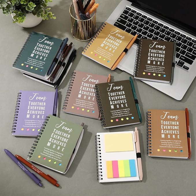 Resurhang 48 Pcs/24 Set Back to School Gifts for Students Teacher, Inspirational A6 Spiral Journal Notebook with Pen for Employee Team Teachers Students Classroom Rewards(Deep Color,Team Together)