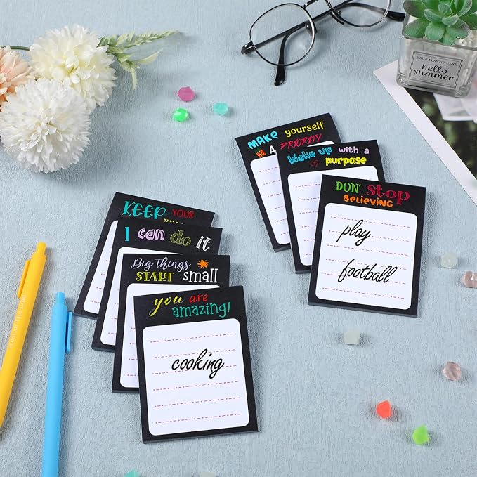 Yinder 24 Pcs Inspirational Sticky Notes, Back to School Supplies, Cute Motivational Sticky Notes Pad Employee Appreciation Gifts Bulk for Teacher Coworker Office 3 x 3'' (Inspirational,Black Color)