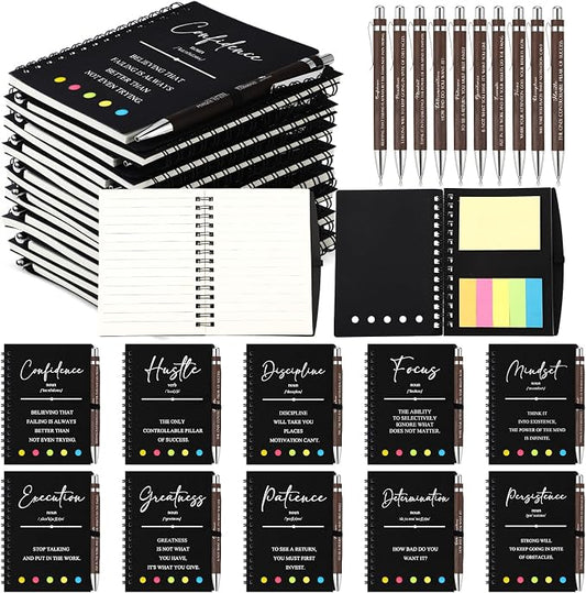 40 Pcs Motivational Inspirational Notebook Bulk with Notes Pen,Black | Back to School Spiral Notebooks Inspirational Motivational Appreciation Gift for Students Teacher Employee Team Coworker