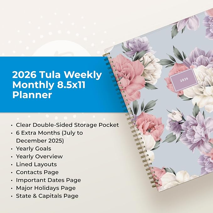 Blue Sky 2026 Weekly & Monthly Planner Calendar, 8.5"x11", Tula | January 2026 - December 2026, Flexible Cover, Durable Twin Wire Binding, Laminated Tabs, Storage Pocket
