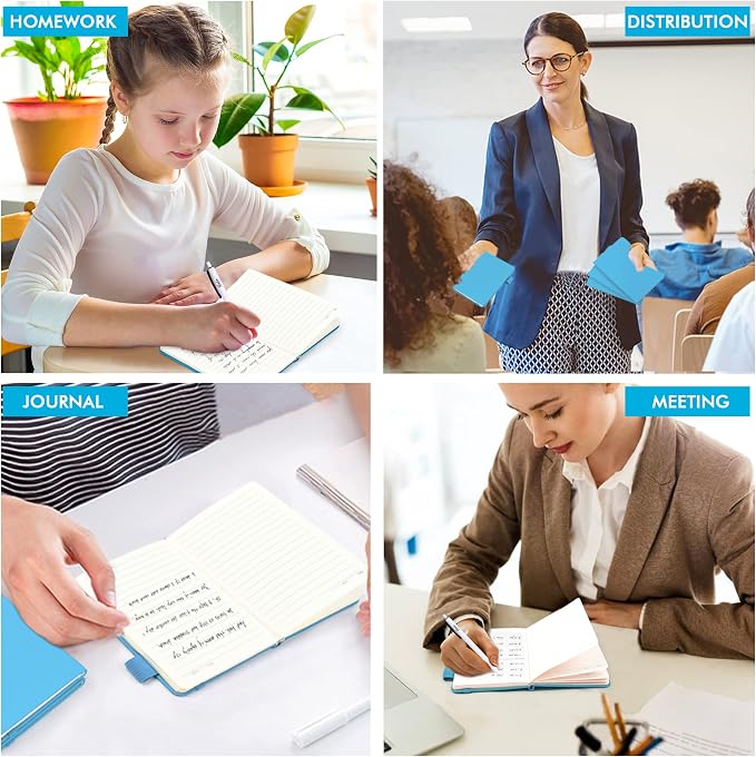 feela 6 Pack Pocket Mini Notebooks Bulk, Small Cute Memo Notepads Hardcover College Ruled Lined Journals with Pen Holder for School Business Work, with 6 Black Pens, 3.5”x 5.5”, A6, Teal