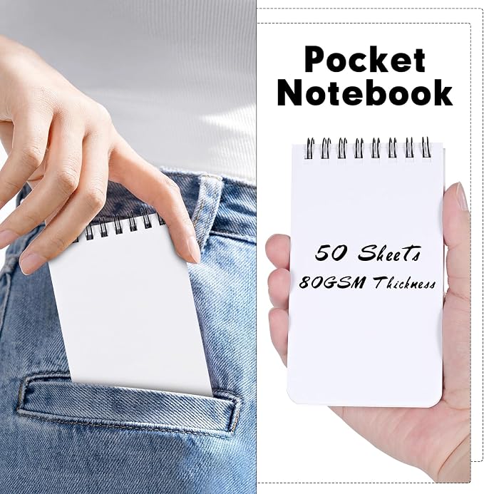 [8 Packs] 3x5 Blank Pocket Notebook - 50 Sheets Small Sprial Notebooks for Grocery/Shopping Lists, Mini Sketch Book Drawing Notepads for Doodle, Work, School, Office, Nurse, Travel