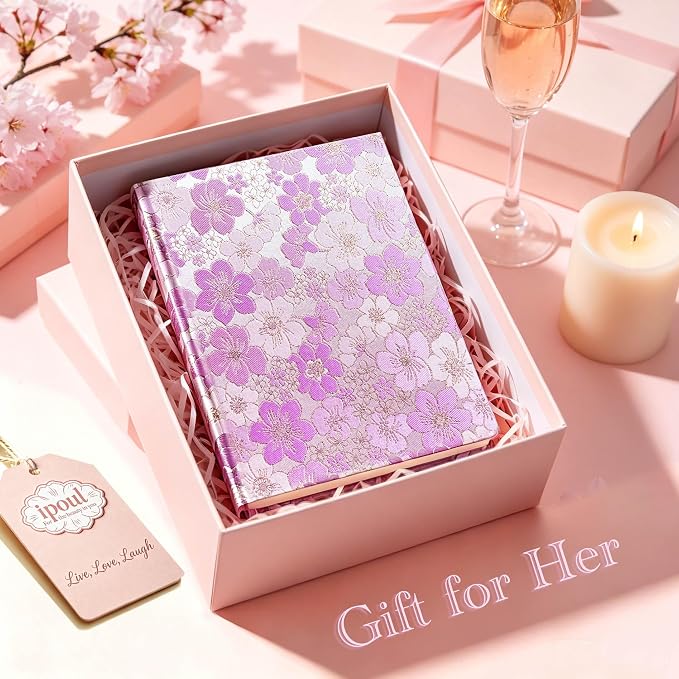 Purple Notebook, Floral Journal, A5, Ruled, Journal for Teen Girls, Writing Notebook, Hardcover, Lay-flat, Pretty Girls Diary, School Supplies, Cherry Blossom Flowers