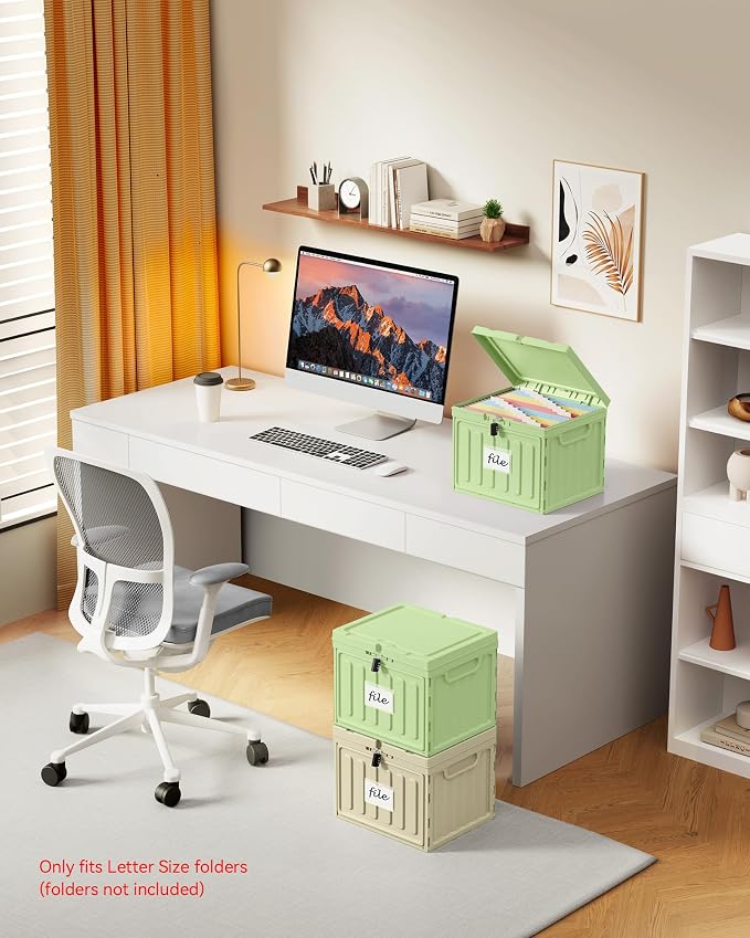 Oterri Lockable Plastic File Box with Lid for Letter-Size | Hanging File Folders Not Included. Green, Large 2-Pack. Home, Office, Classroom, Dorm, Tax, Under Bed, Filing Cabinet.