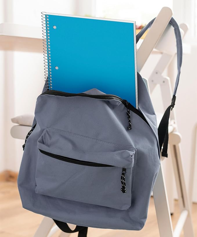 Dunwell 1-Subject Notebook College Ruled, (Blue) 100 Sheets (200 Pages), Perforated Paper, 3 Hole Punched, Spiral Notebook 8.5 x 11, Protective Plastic Cover, Divider with Pockets