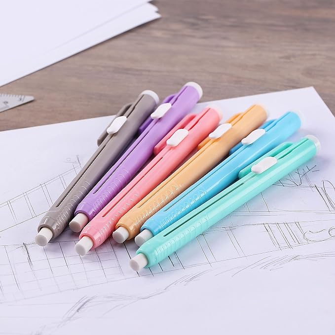 Mr. Pen- Retractable Mechanical Eraser Pens, 6 Pack, Pastel Colors | Latex-Free Precision Pencil Erasers for Artists, Students, Drawing, Sketching & Drafting