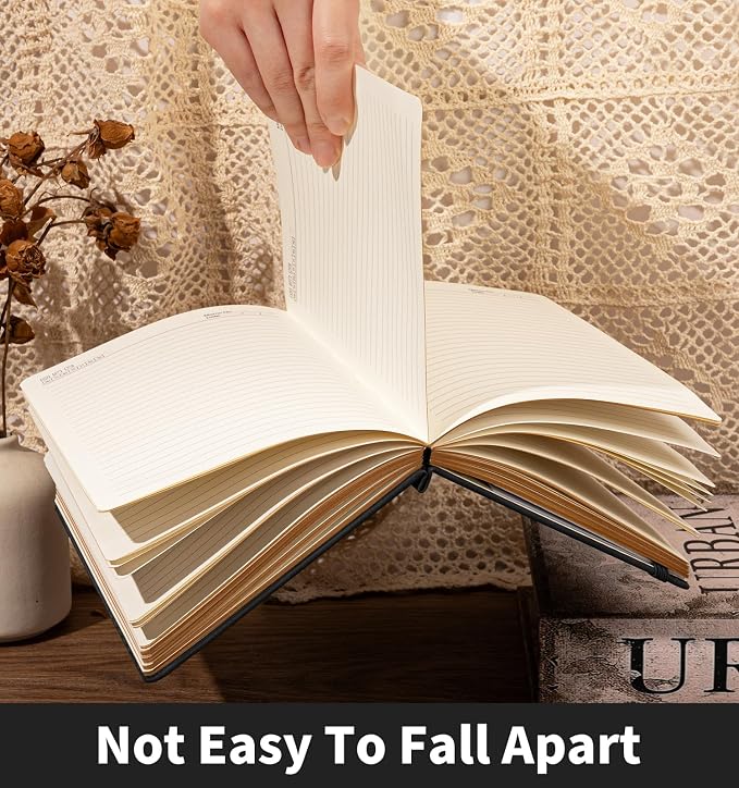 ALKALO Lined Journal Notebook for Women Men, A5 Hardcover Leather Journals for Writing, 320 Pages Thick Paper, Daily Journal Notebook for Work, School, Note Taking, Business, Travel, College Ruled