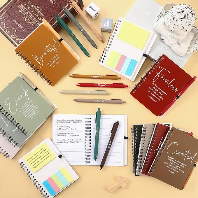 Kosiz 24 Sets/48 Pcs Christian Gifts Bulk Prayer Journal Scripture Notebook, Bible Pen (Simple,Bright Color)