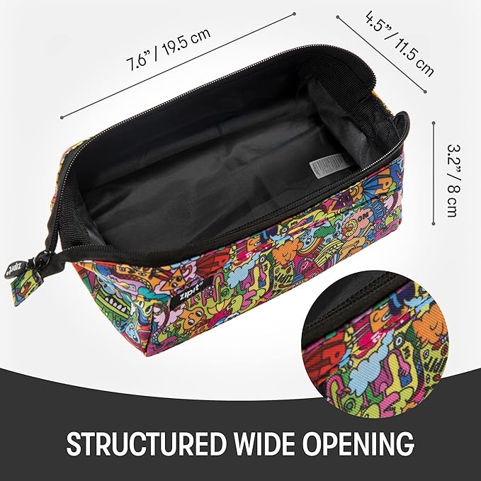 ZIPIT: Lenny Pencil Case - Doodles - Large Storage Capacity Zipper Pouch, Makeup-Stationery Bag, School-Travel, Washable Polyester, Kids-Teens-Adults
