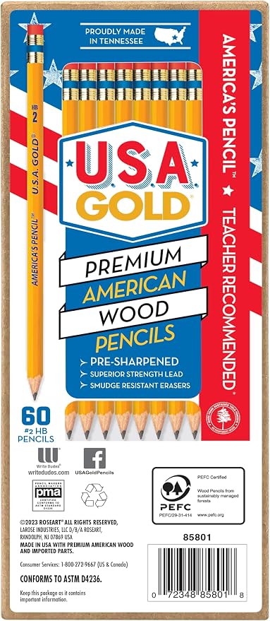 Cra-Z-Art U.S.A. Gold Pre-sharpened American Wood Cased #2 HB Yellow Pencils, 60 Pack