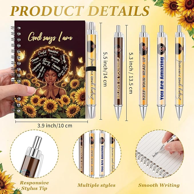 Colarr 12 Sets Black Women Journals and Pen Gifts African American Journal and Pen for Black Girl Lady Brown Inspirational Spiral Notebooks African American Gifts