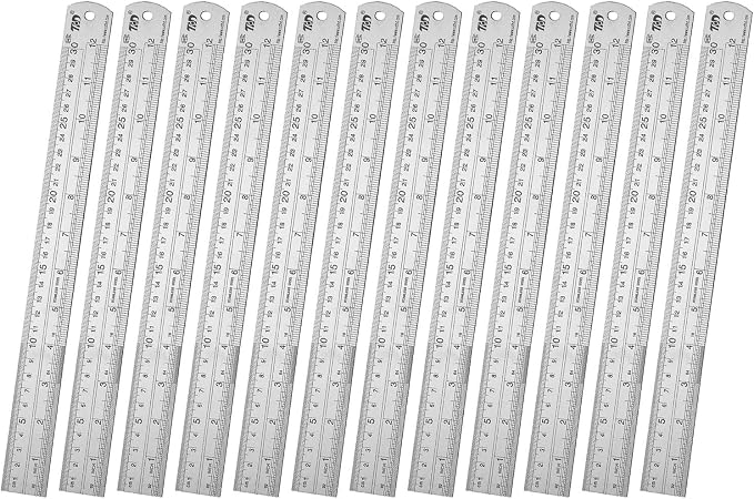 ZZTX Metal Ruler 12 Inches Stainless Steel 12 Pack | Rust-proof, Straight edge, Precise markings, Clear read