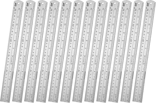 ZZTX Metal Ruler 12 Inches Stainless Steel 12 Pack | Rust-proof, Straight edge, Precise markings, Clear read