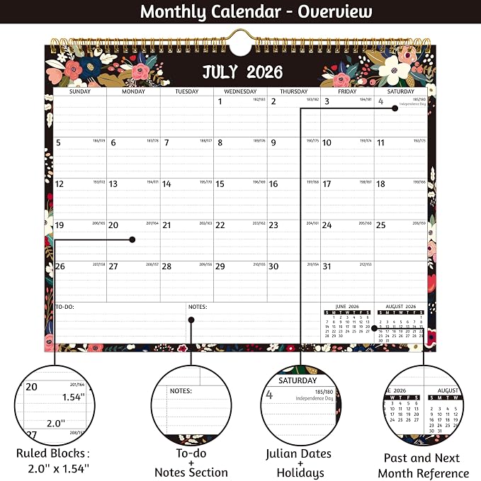 Wall Calendar 2026-2028 – 2 Year Calendar 2026-2028, Jul 2026 – Jun 2028, 14.57 x 11.42 In, 2026 Calendar 24 Months, Monthly Calendar 2026, with Ruled Blocks, Thick Paper, Holidays, To-do List ＆ Notes