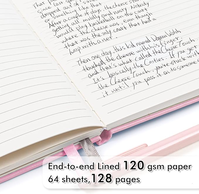 feela 3 Pack Notebooks Journals Bulk, Hardcover Notebook Classic Ruled Lined Journals with Pen Holder for Women Girls School Business Supplies, with 3 Black Pens, 120 GSM, 5.1”x8.3”, A5, Rose Pink