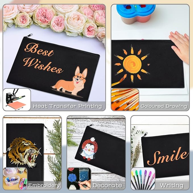 ZeeDix Canvas Zipper Pouch Bulk – 8.3 x 5 Inches Cotton Canvas Pouches with Zipper, Canvas Pencil Pouch, Makeup Bags Bulk for Travel Cosmetic Toiletry, Multipurpose Zipper Pouch for DIY Craft Storage