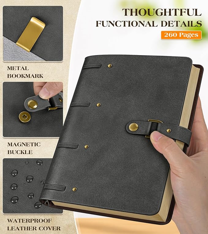Leather Journal Notebook, A6 Size 5.3 x 7 inches 260 Pages Refillable Vintage Travel Notebook with Gift Box, 100 GSM Thick Lined Paper Journal Writing Diary Note Taking for Men and Women – Dusty Blue