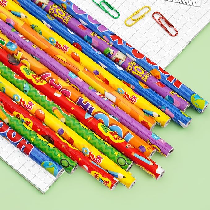 48PCS 100th Days of School Wooden Pencils with Erasers, Novelty Awards Incentives Pencils, Assortment colorful pencil for School Office Giveaways Party Supplies (100th Days)