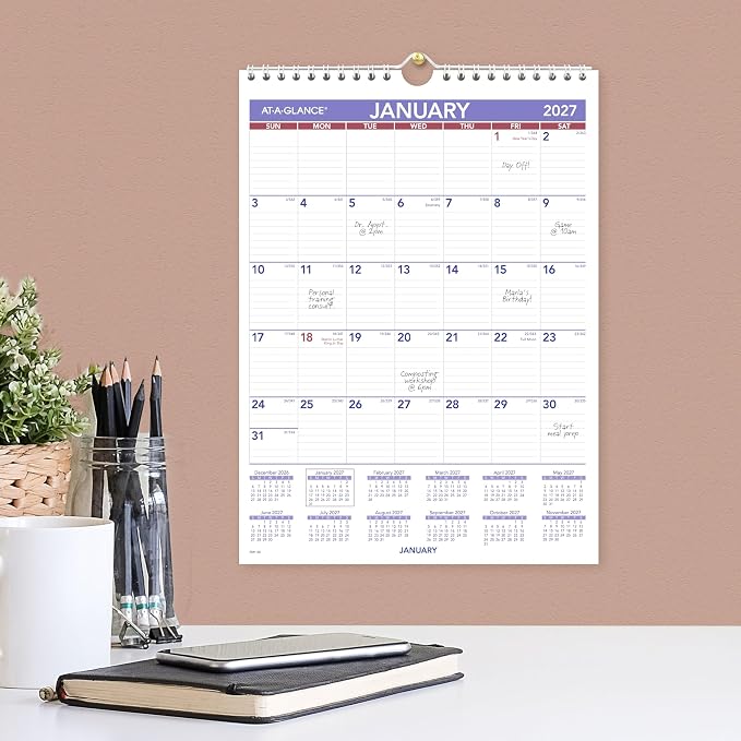 AT-A-GLANCE 2027 Wall Calendar, Monthly, 8" x 11" Planner, Ruled Daily Blocks (PM12827)