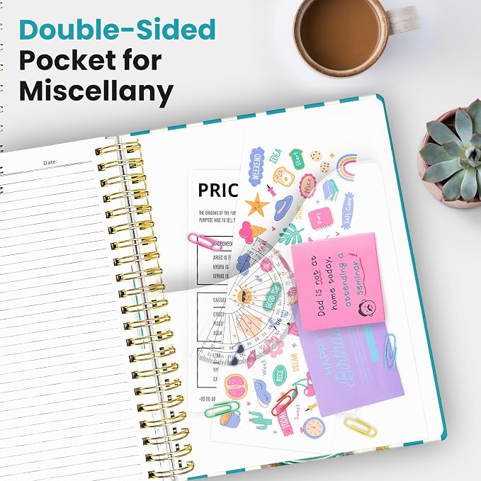 Large Lined Spiral Journal for Women Cute Hardcover 5 Subject Notebook for Work 8.5" x 11" with Removable Dividers & Tabs, College Ruled, 280 Pages Aesthetic Journal for Work, School & Note Taking, Sunny Barker