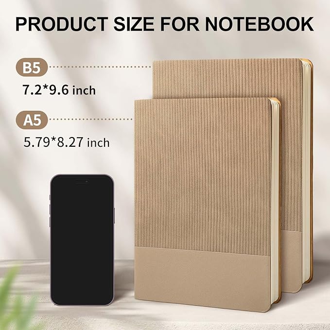 Lined Journal Notebook for Work College Ruled Notebook 5.79" x 8.27" A5 PU Leather Daily Journaling Notebook 216 Pages for Women Men Daily Writing Business School Travel Gift (Khaki)