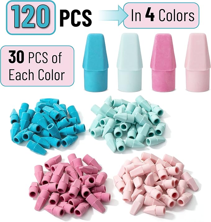 Mr. Pen- Pencil Erasers Toppers, 120 Pack, Muted Pastel Colors | Erasers for Pencil, Pencil Top Erasers