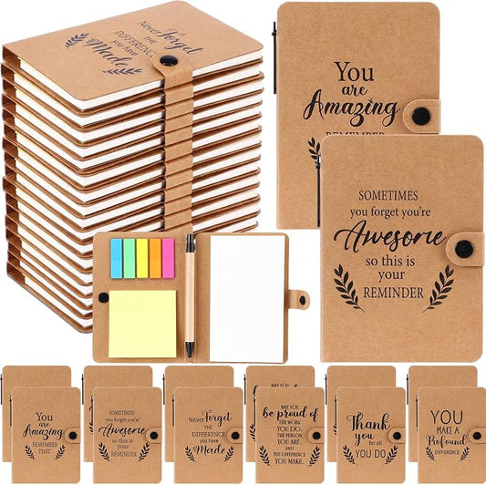 Resurhang 36 Pack Appreciation Gifts Bulk Inspirational Spiral Notebook with Sticky Note Pen, Note Pads Motivational Journals Thank You Gifts for Employee Volunteer Teacher Nurse Team (Text)