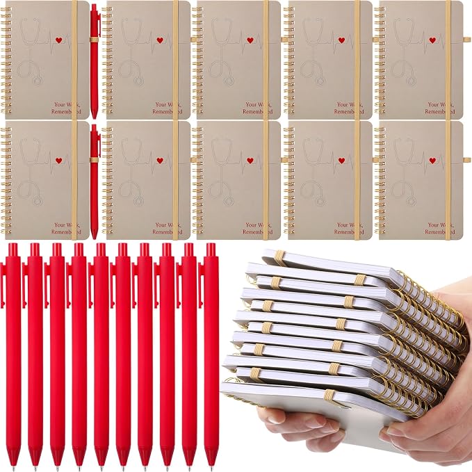 Fulmoon 24 Set Nurse A6 Spiral Notebook with Ballpoint Pens 50 Sheets, 4"x 6" Small College Ruled Notepads Journaling Notebooks Bulk Nurse Graduation Gifts for Women