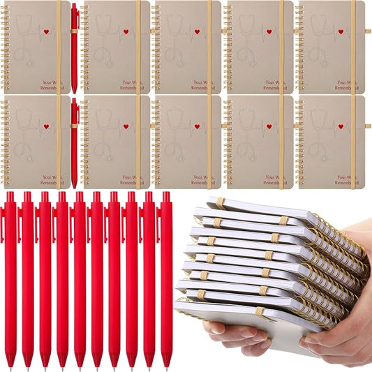 Fulmoon 24 Set Nurse A6 Spiral Notebook with Ballpoint Pens 50 Sheets, 4"x 6" Small College Ruled Notepads Journaling Notebooks Bulk Nurse Graduation Gifts for Women