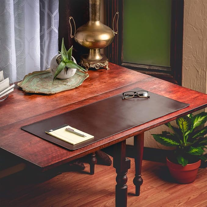 DACASSO Bonded Leather No Core Rollable Desk Mat/Pad - Luxury Leather Desk Blotter for Writing - Executive Desk Surface Protector - (Dark Brown, 32” x 15”)