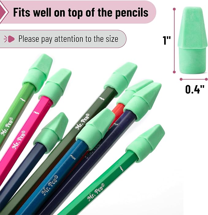 Mr. Pen- Pencil Erasers Toppers, 120 Pack, Green, Erasers for Pencils | Pencil Top Erasers, Pencil Eraser
