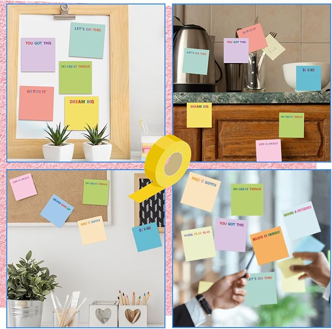 Yinder 24 Pcs Inspirational Sticky Notes, Back to School Supplies, Cute Motivational Sticky Notes Pad Employee Appreciation Gifts Bulk for Teacher Coworker Office 3 x 3'' (Motivational,Gentle Color)