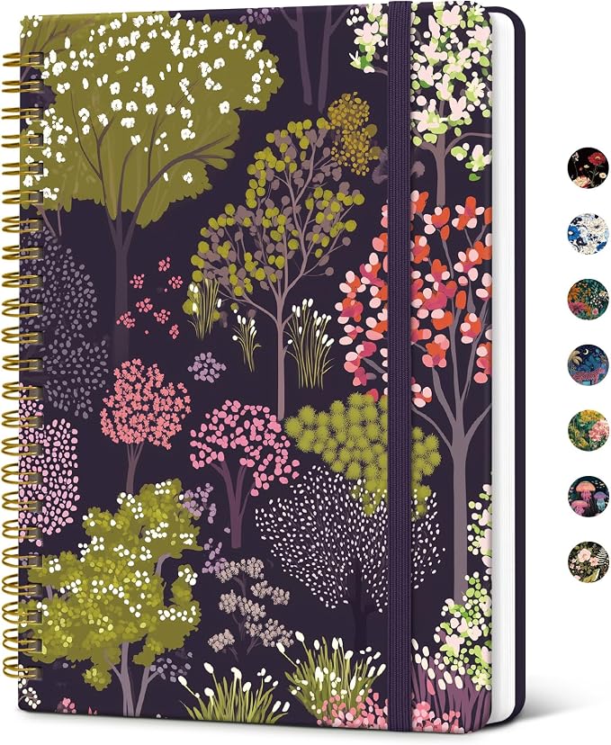 Taja Spiral Journal Notebook for Women, Pretty Hardcover Lined Notebook for Work & Note Taking, Aesthetic Cute Journal for Writing, 140 Pages, 5.8"x8.3", Colorful Grove