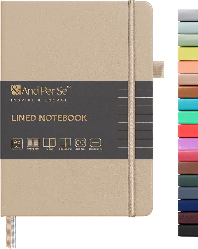 &And Per Se Lined Journal Notebook, 160 Pages, A5 5.7 x 8 inches College Ruled Thick Paper Notebook Journals for Writing, Hardcover Notebooks for Women Men Office School (1 Pack, Apricot)