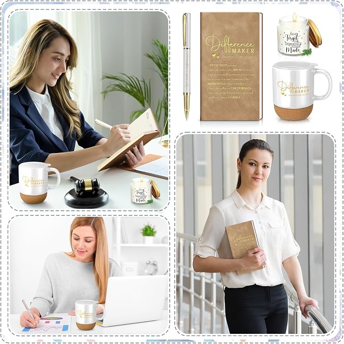 Vesici 4 Pcs Difference Maker Gift Set Mug Notebook Candle Pen,White,Word