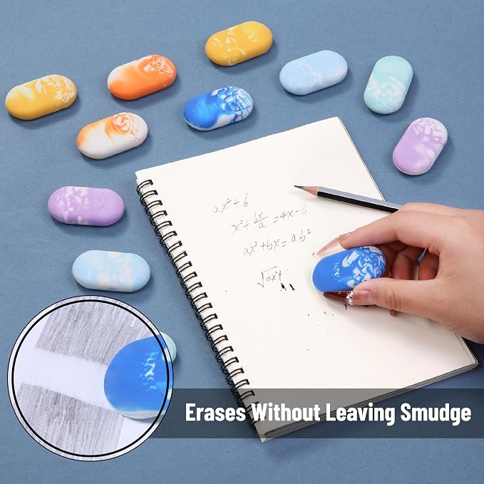 Mr. Pen- Marble Pencil Erasers, 12 Pack, 1" x 2" | Soft Rubber Marble Pencil Erasers for School, Office, Art Sketching, Homework, Exams, Clean Smudge-Free Correction