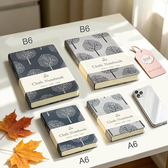 A6 Notebook, Linen Journal, Pocket Notebook, 4x6, Hardcover, Lay Flat, Thick, Small, Lined Notebook & Unlined Sketchbook, The Tree of Life, Beige