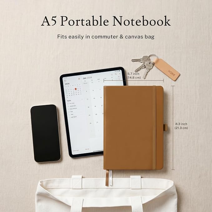 PAGELYST Blank Journal Notebook, 200 Pages,4 Pack Leather Hardcover Notebook, A5 Medium 5.7'' x 8.3'', 100 GSM Thick Paper for Sketching, Drawing, Painting (Brown)