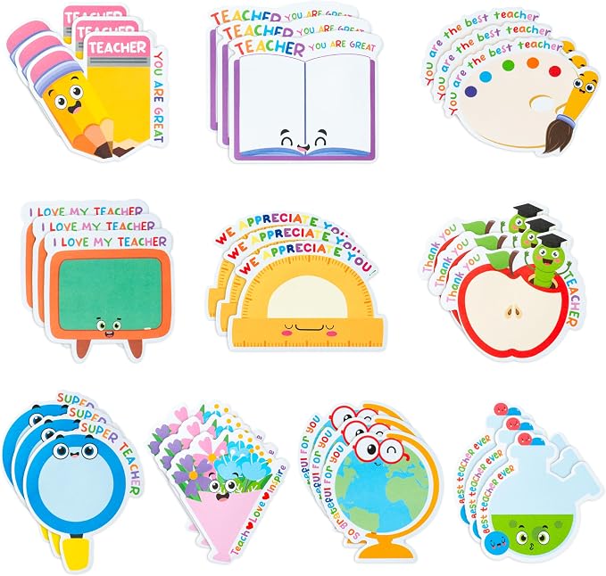 Xqumoi 30 Pack Teacher Sticky Note Back to School Office Classroom Supplies | Self-Sticky Writing Memo Pad, Daily Reminders Notepad, Page Marker, Book Pencil Ruler Shaped, Appreciation Gift, School Staff