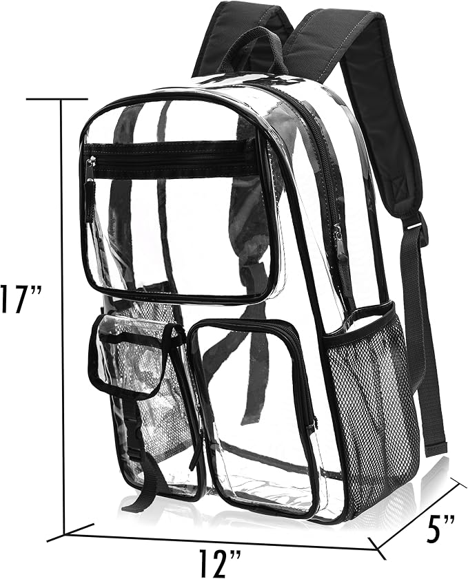 12 Pack 17" Bulk Clear Backpacks With 34 Pc School Supplies Kit, 6 Colors | Wholesale Transparent Bookbags for Kids, Reinforced Clear Vinyl Backpack Set for Charity Giveaways & Back to School Drives