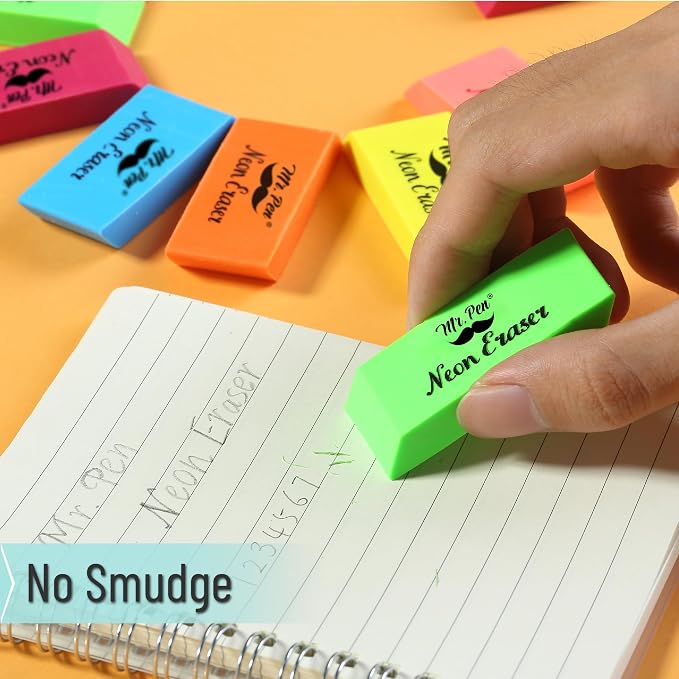 Mr. Pen- Pencil Eraser, 12 Pack, Neon Colors | Large Latex Free Block Erasers for School, Office, Art Sketching, Homework, Exams, Clean Smudge-Free Correction